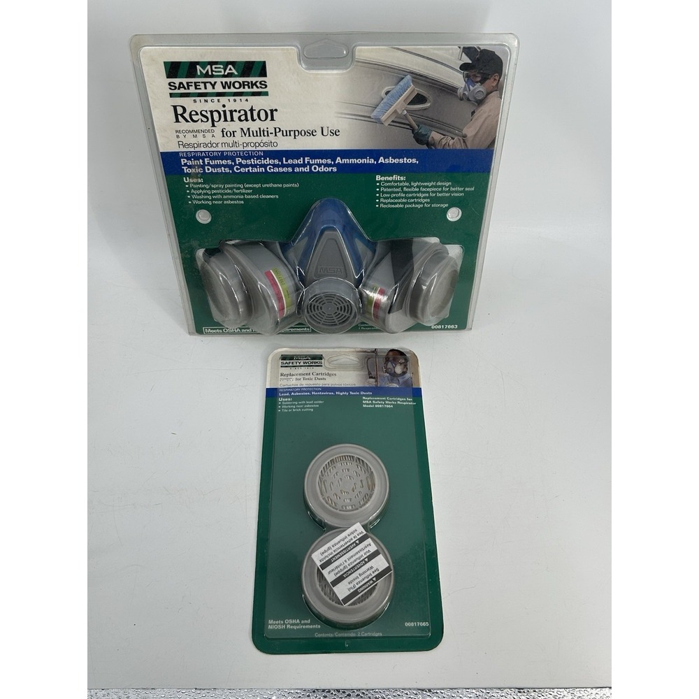 MSA Safety Works Multi-Purpose Respirator Dual Cartridge Mask W/ Extra Filters